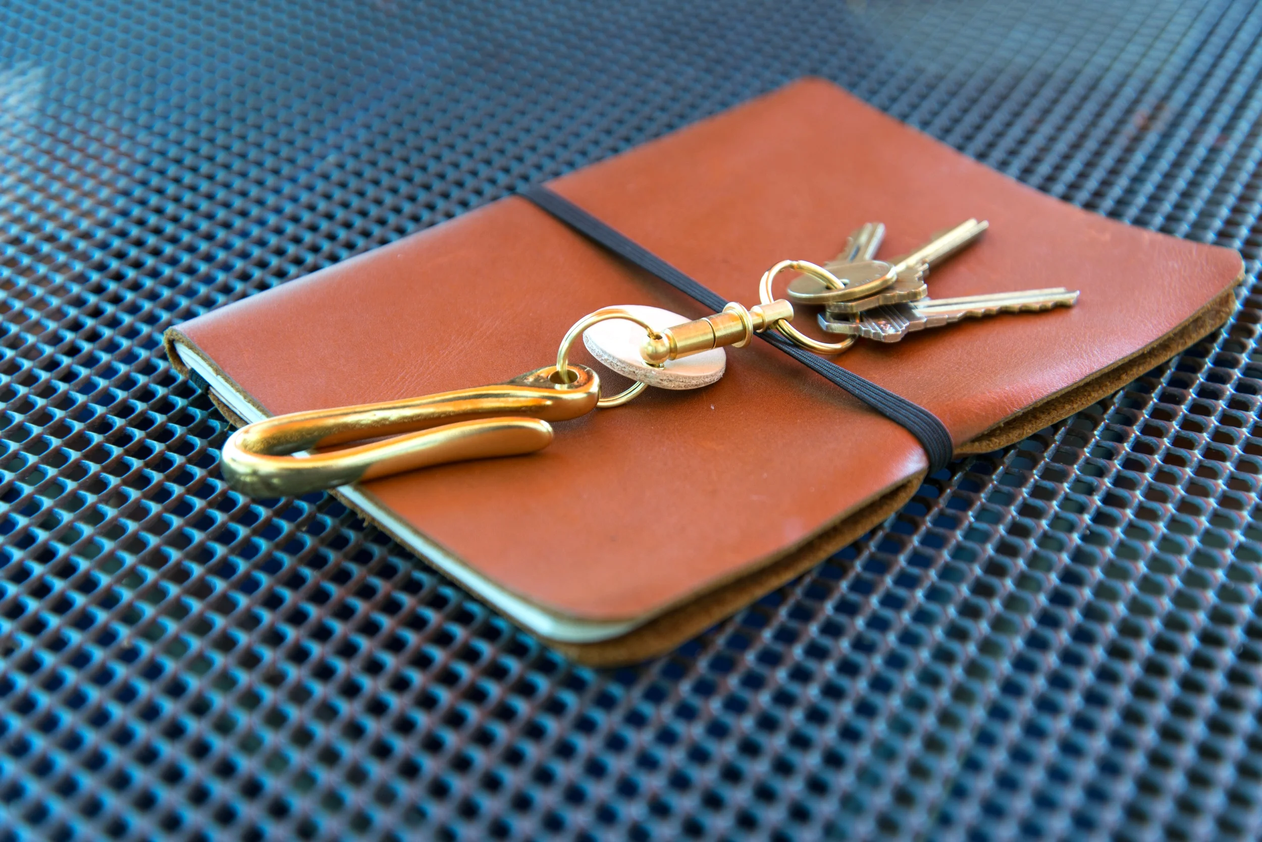 Solid Brass Quick Release Key Hook with Leather Tag — 1.61 Soft Goods